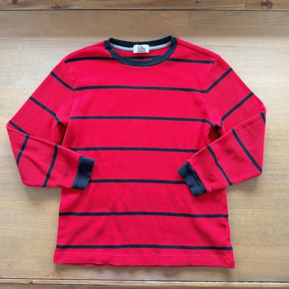 Old Navy Striped Waffle Knit Thermal Mens Red Excellent